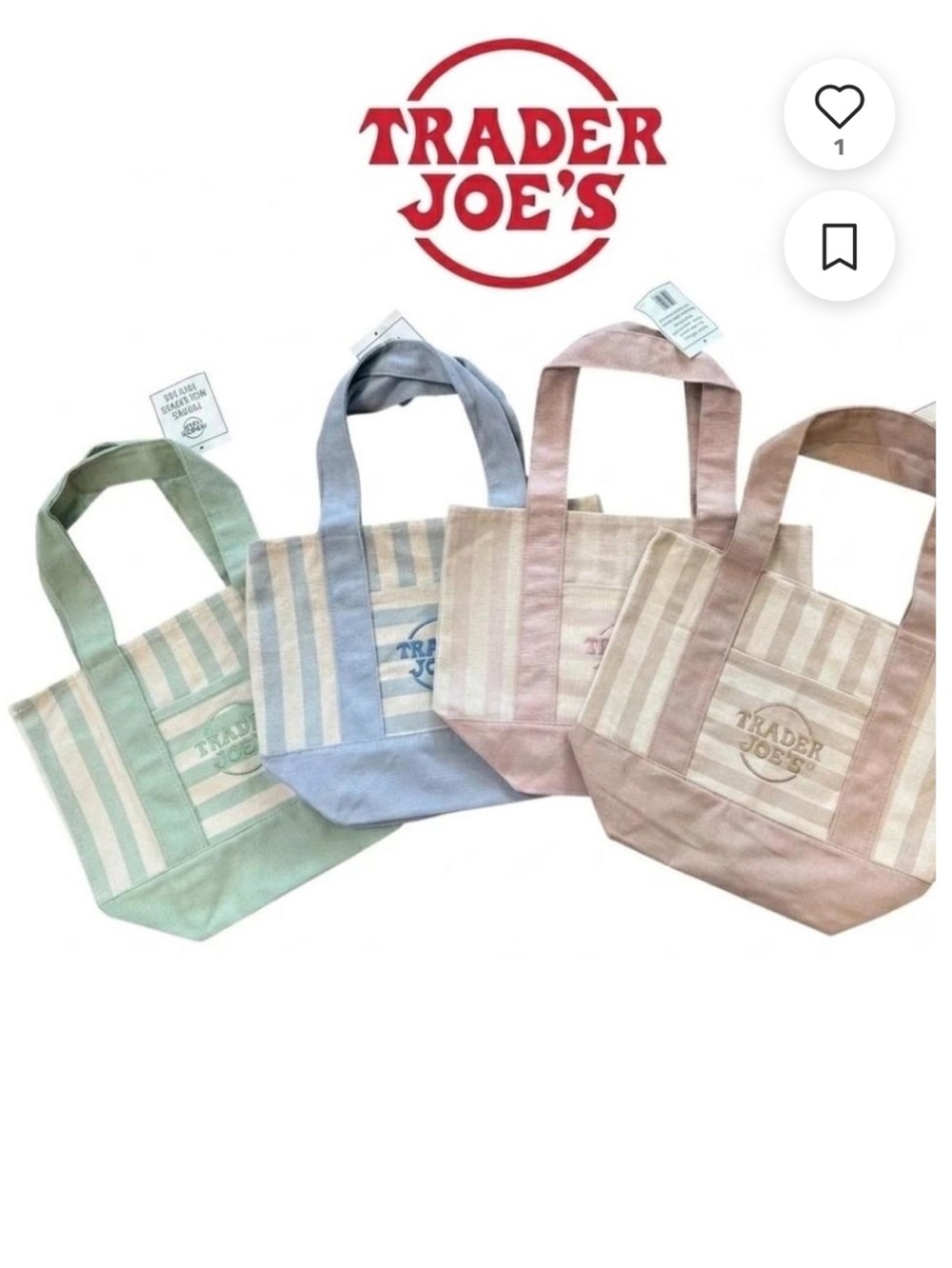 Trader Joe’s Mini Canvas Tote Bags-set of 4-New Striped Colors